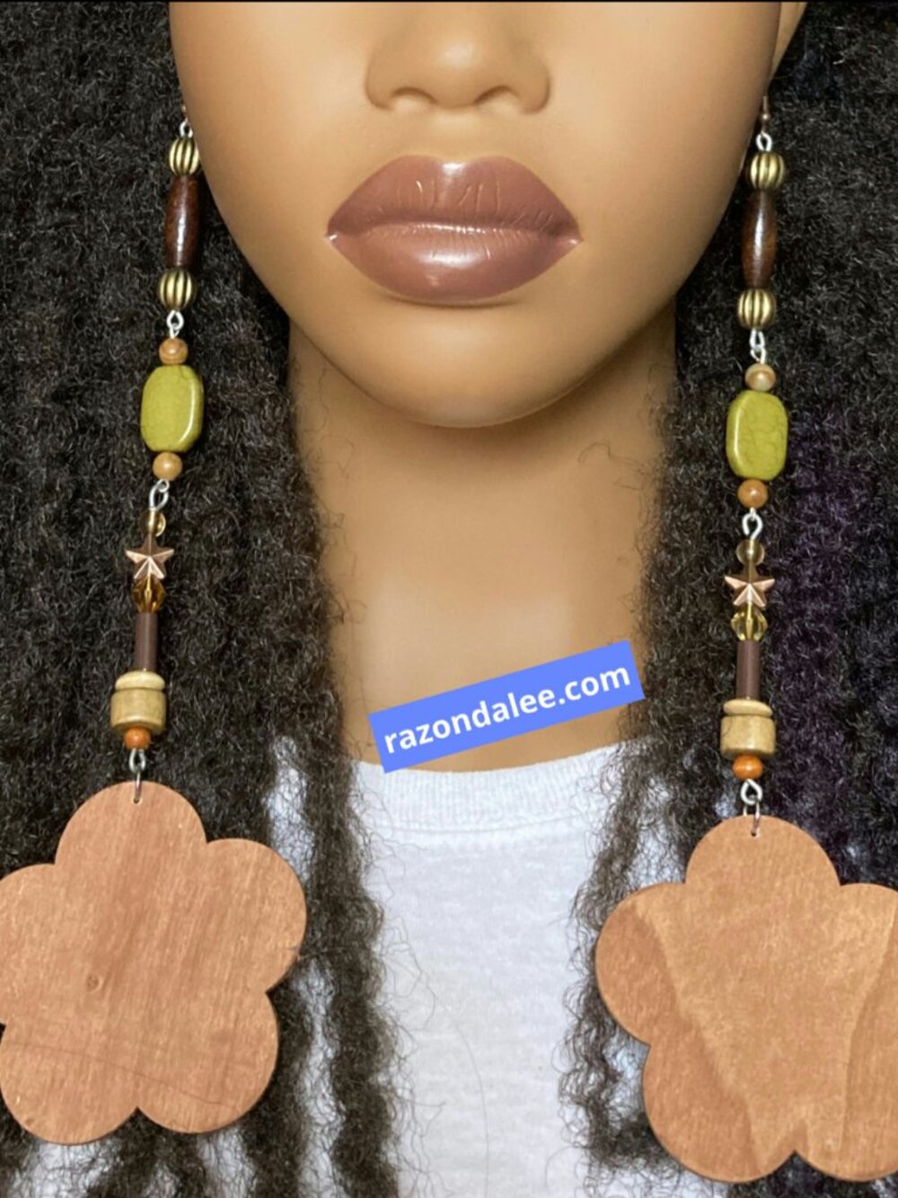 Elongated Dangle Earrings Flower Brown Multi by Razonda Lee